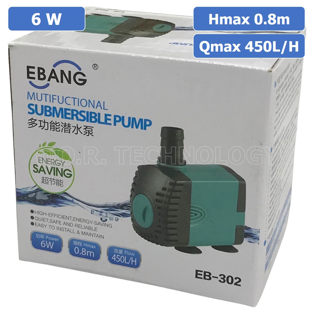 (1ชิ้น) EB-302 ปั๊มน้ำ ปั๊มแช่ พร้อมปลั๊กเสียบ 220VAC 6W Water pump Submersible Pump EBANG Hmax 0.8m Qmax 450L/H