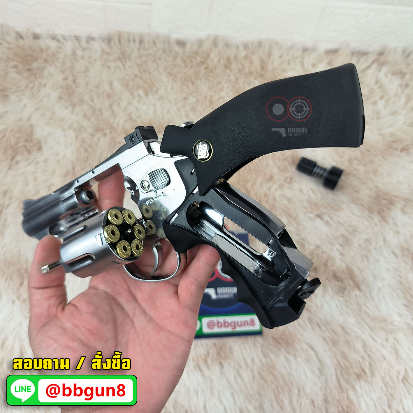 WinGun 708S 2.5 inch Co2 - Silver งานไต้หวัน ปืนบีบีกันลูกโม่ 2.5 นิ้ว สีเงิน - ด้ามดำ