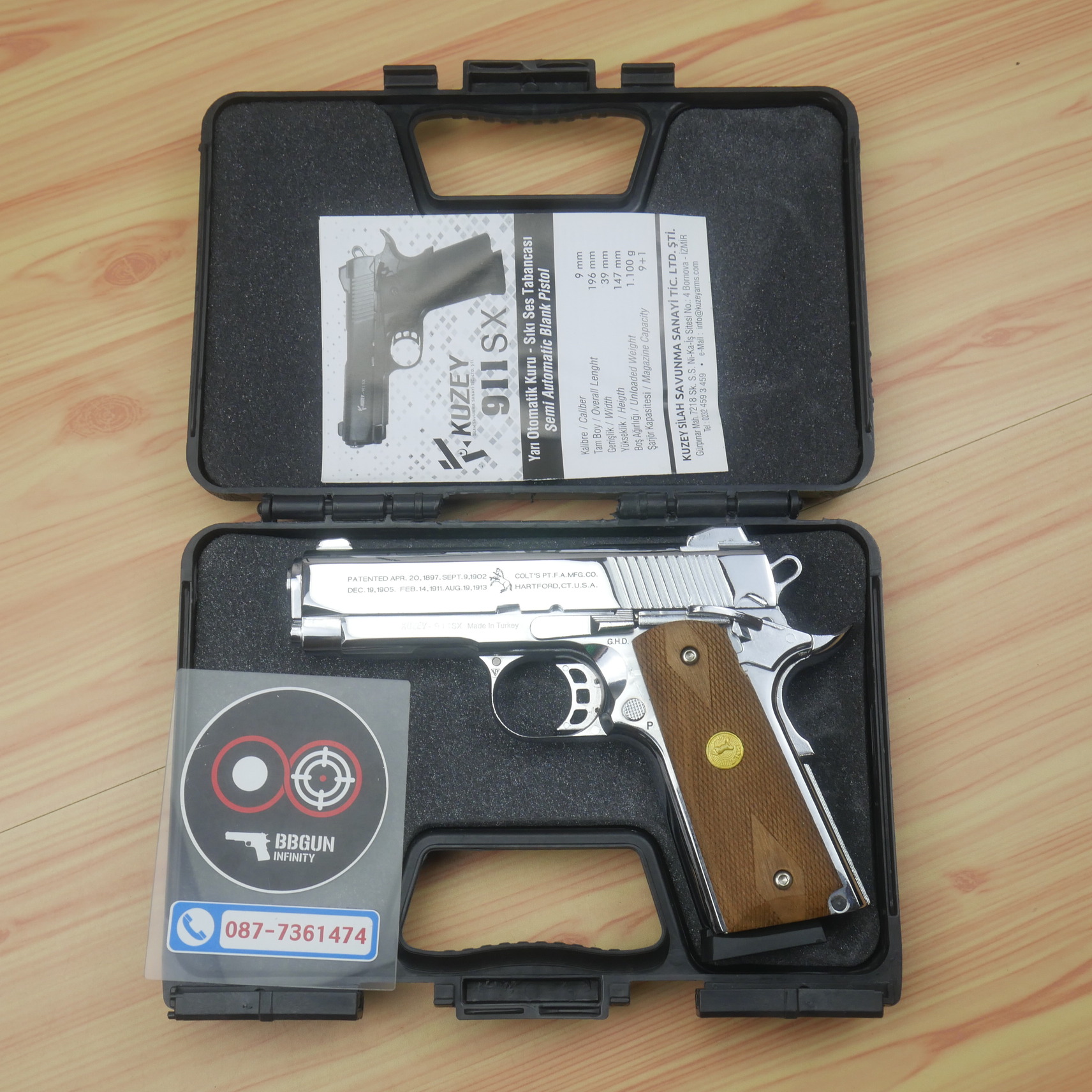 Blank Gun KUZEY M1911 COLT'S 100 ปี สีเงินเงา 4 นิ้ว แบลงค์กัน