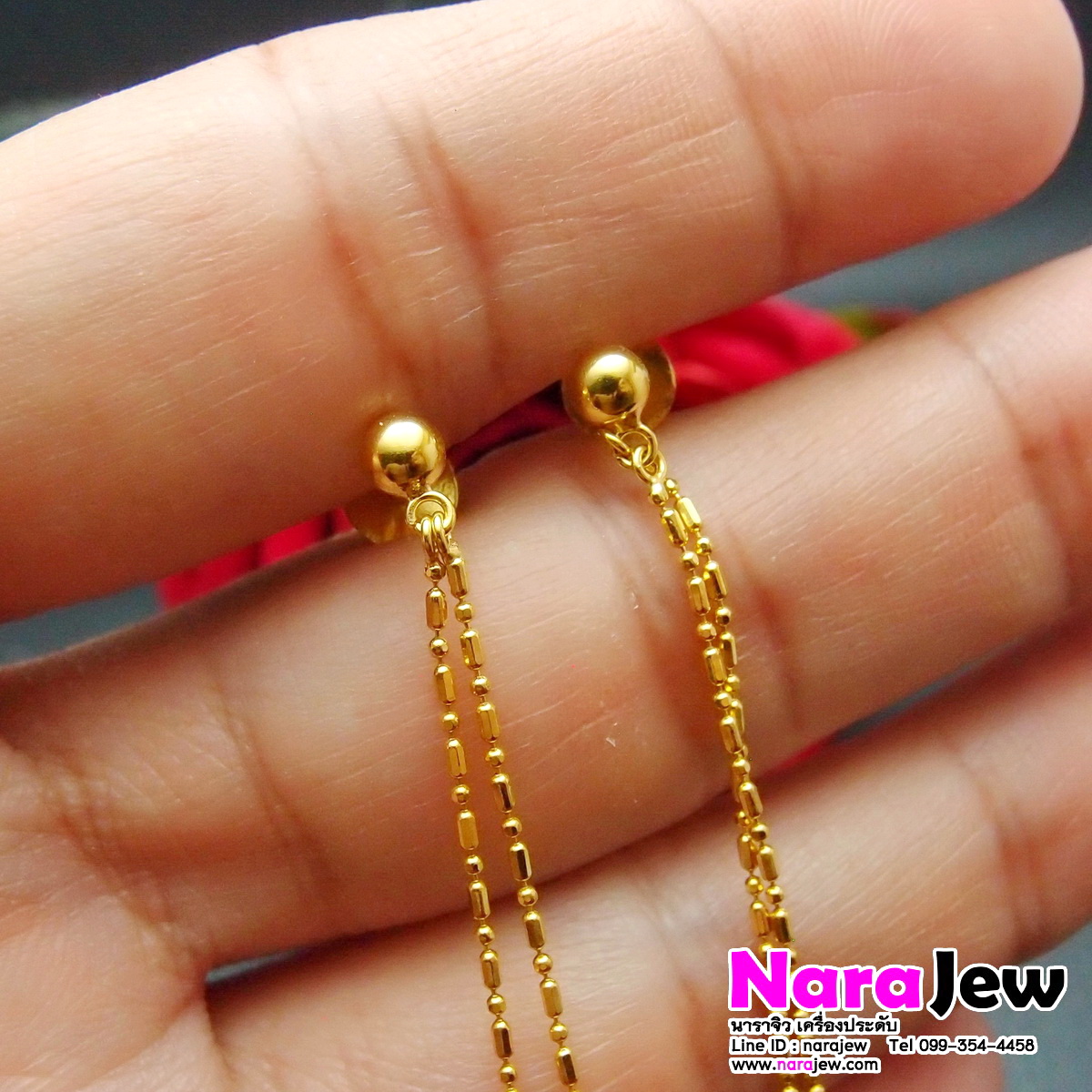 ต่างหูทองแท้ 18K ตุ้งติ้งสายคู่ รูปหัวใจ และ ดาว แบบน่ารักๆ ใส่แล้วดูสวยใสๆ