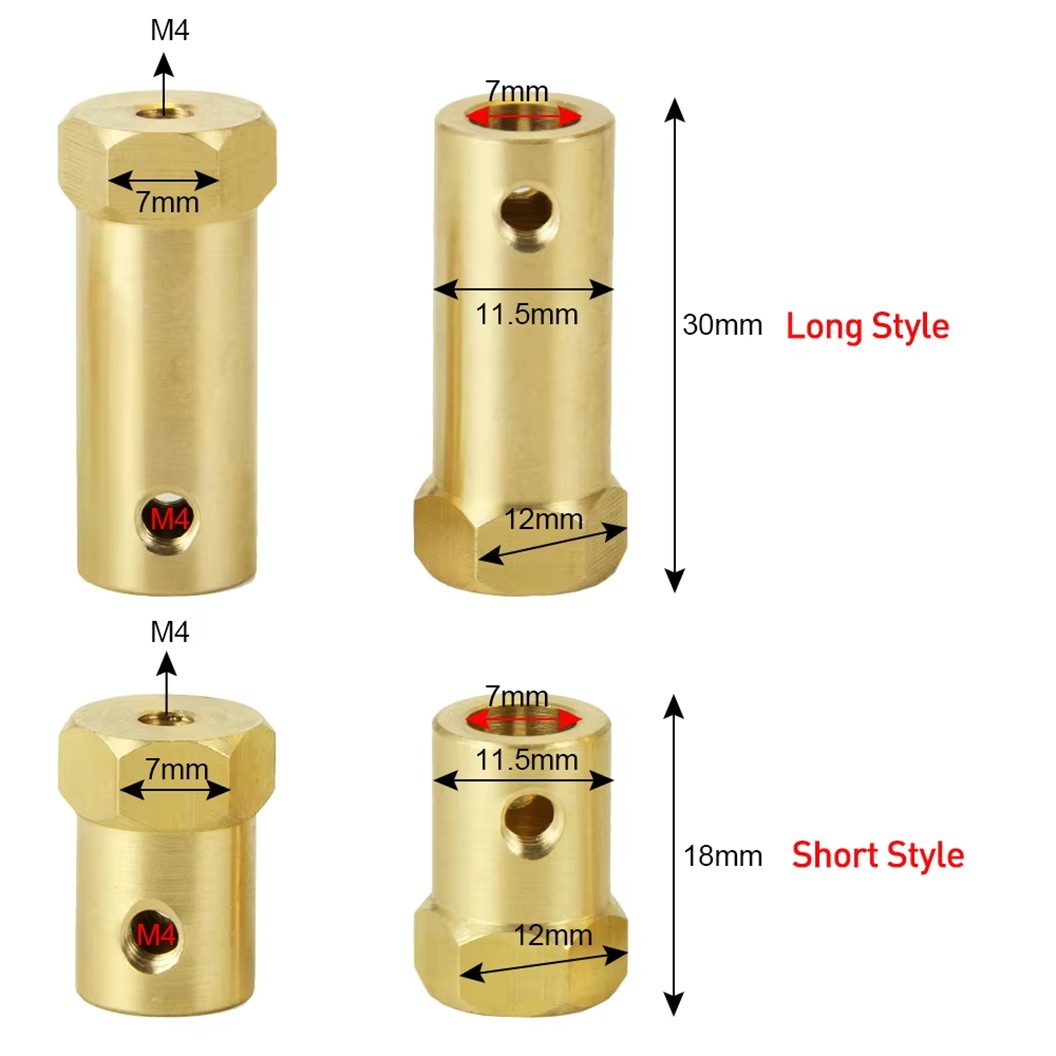 HEX แบบสั้น18mm / แบบยาว30mm ข้อต่อหกเหลี่ยม ข้อต่อล้อ Hexagonal Shaft Coupling 2/3/4/5/6/7/8mm ข้อต่อหกเหลี่ยมทองเหลือง Brass Coupling Connector