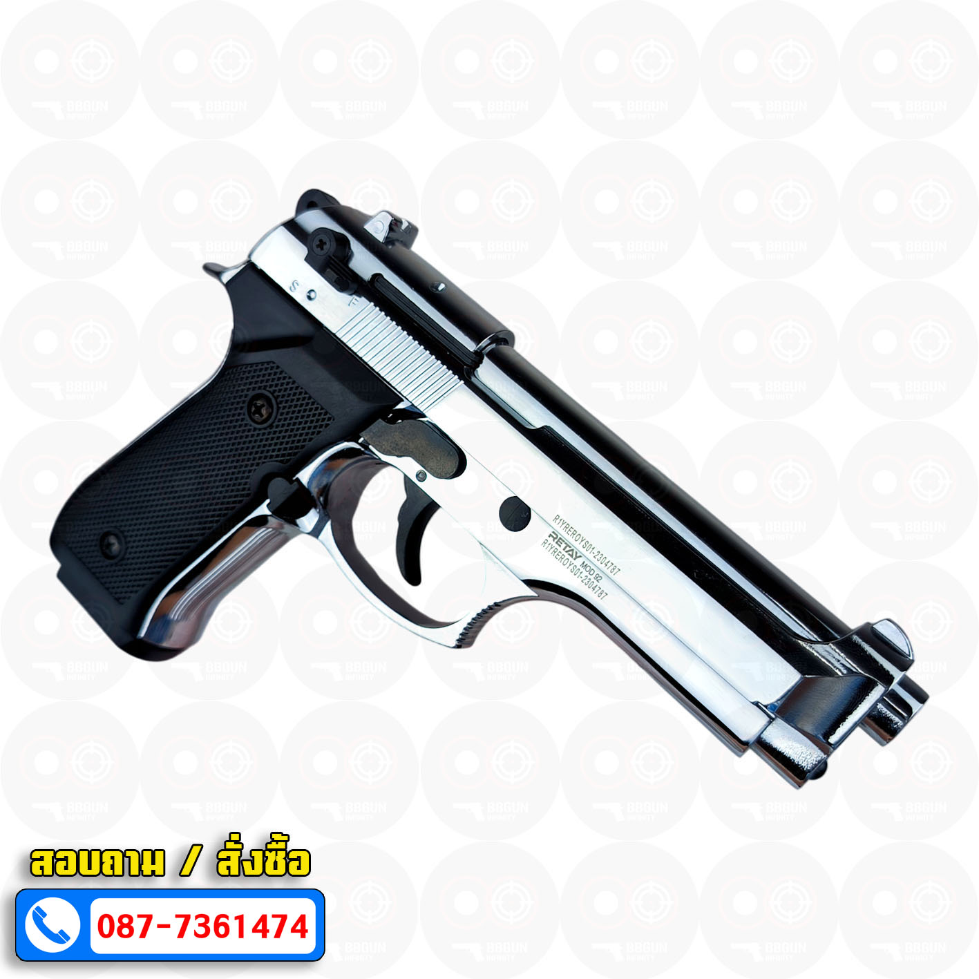 Blank Gun RETAY Beretta M92 MOD 92 เงินเงา nickel chrome รีเท บาเร็ตต้า เอ็ม 92 แบลงค์กัน สีนิลเกิ้ลโครเมี่ยม