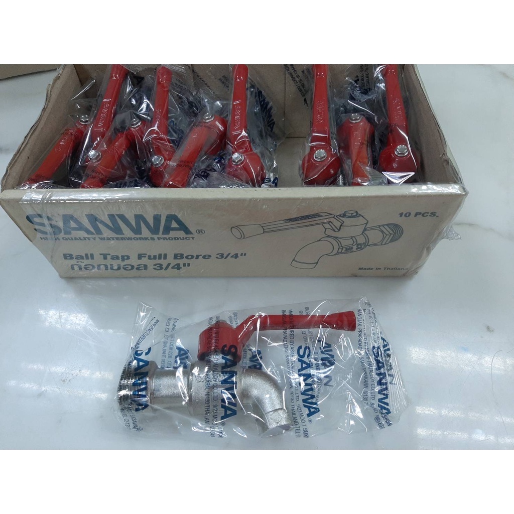 ก๊อกบอล ตรา SANWA ก้านเเดง (กล่อง:10 อัน)(ราคารวมแวท) อ่างล้างมือ ล้างหน้า ห้องน้ำ ซิงค์