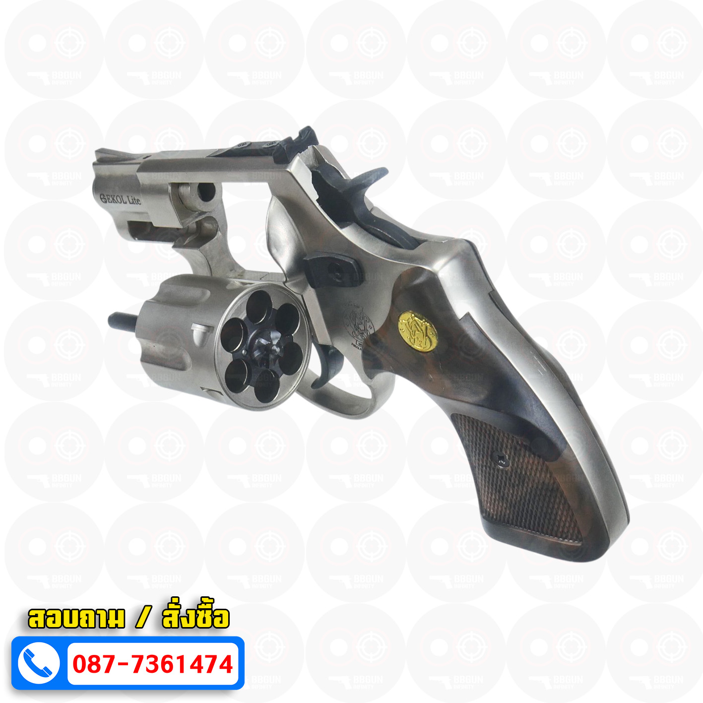 Ekol Lite แบลงค์กัน ลูกโม่ 2 นิ้ว สีซาติน (Satin) Smith & Wesson blank gun Revolver 2 inch กระดุมทอง