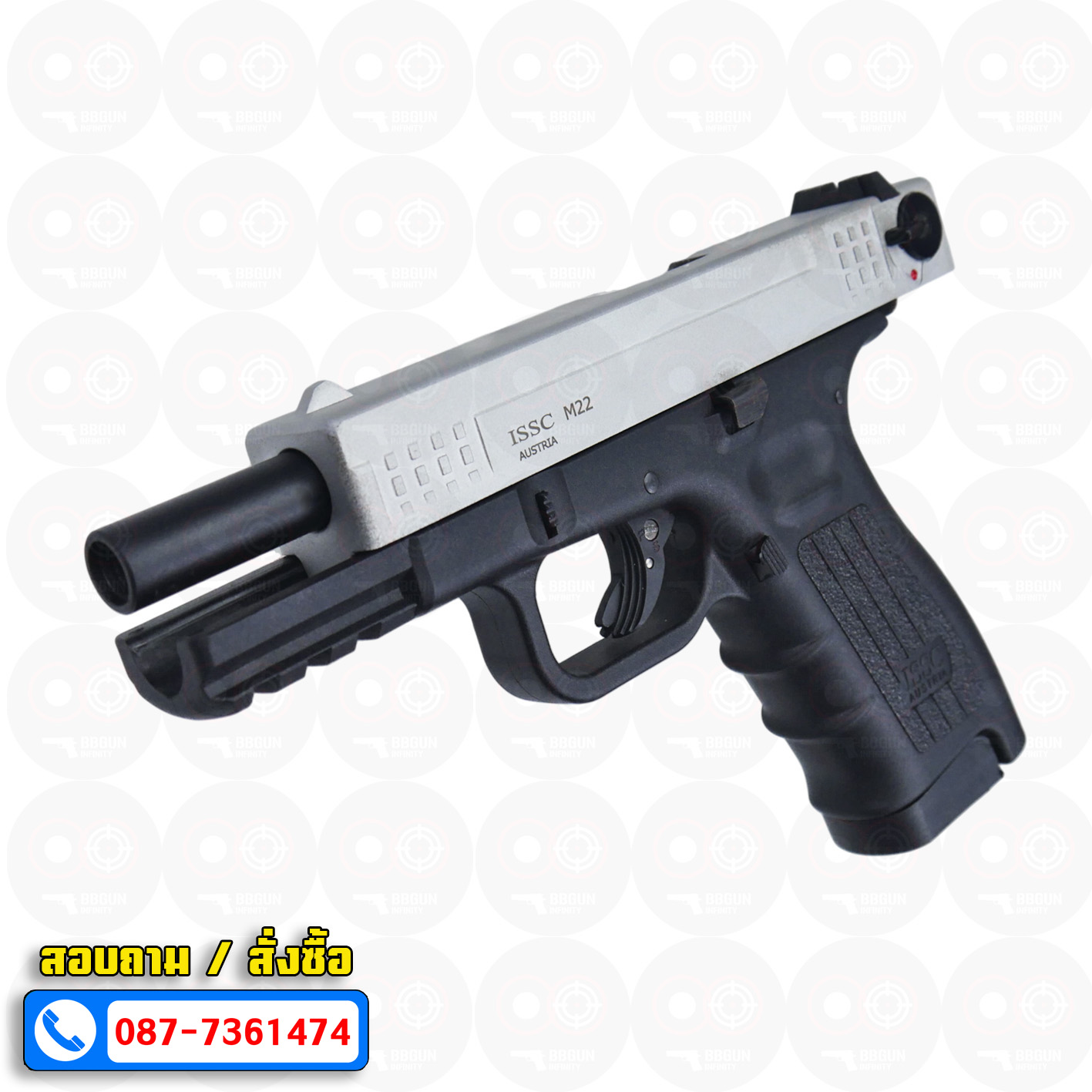 Ceonic Issc M22 โครงดำ-สไลด์เงินด้าน 9mm P.A.K แบลงค์กัน blank gun (แถม 2 แม็กกาซีน กล่องใส่ปืน แส้ น้ำยาล้างปืน)