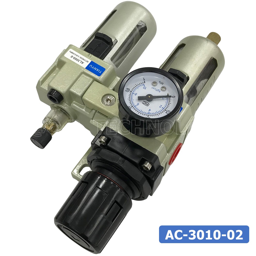 AC3010-02 ชุดกรองลมแบบ 2 ตอน ขนาดเกลียว 1/4" Manual Drain FRL 2 Unit Combination Air Filter, Regulator & Lubricator TIANYU AC-3010-02 G1/4