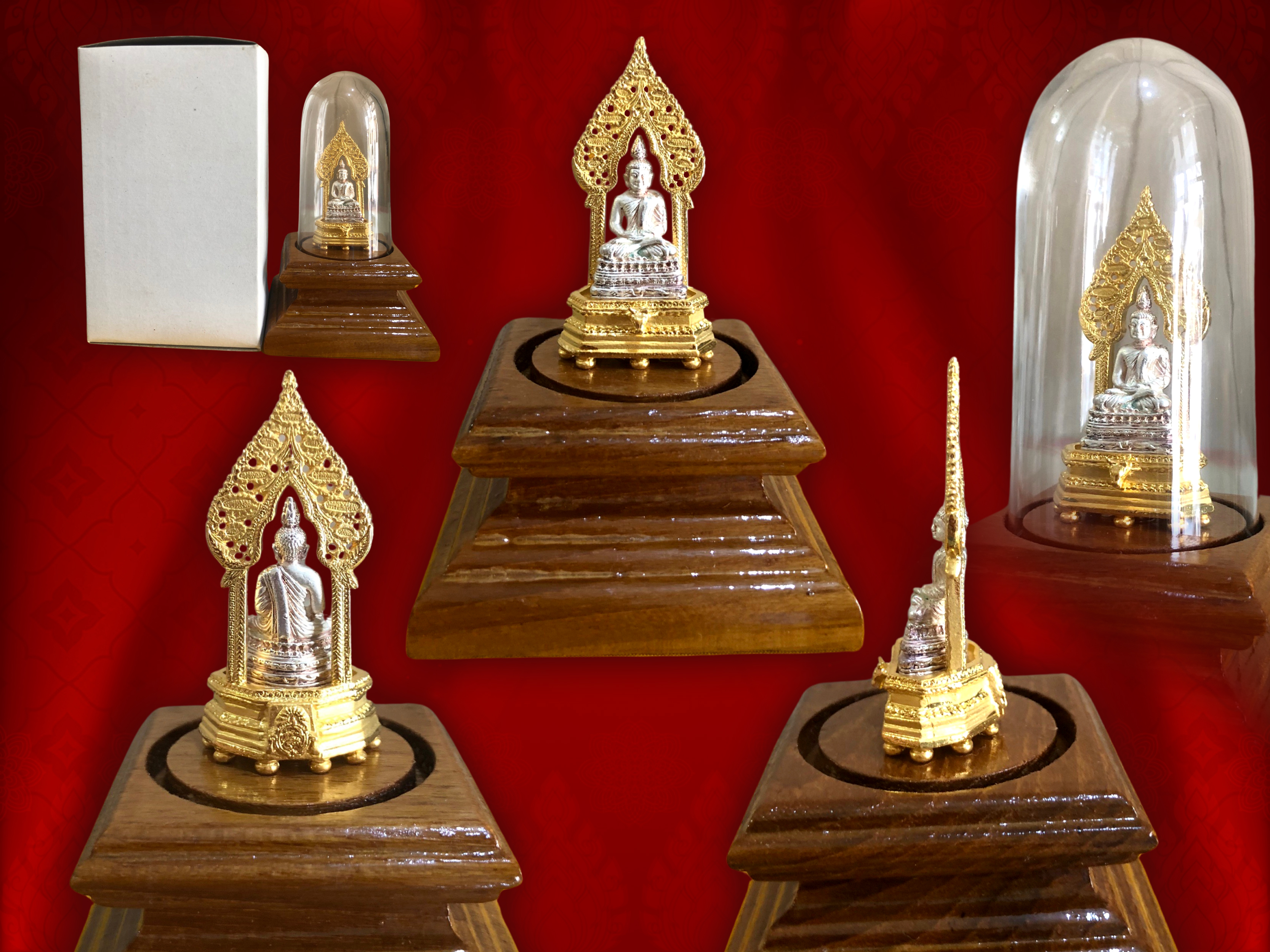 พระบูชานิรันตราย พ.ศ. 2548 หน้าตัก 2 ซ.ม. องค์พระเนื้อโลหะชุบทอง ซุ้มทอง ฐานไม้ขนาด 2 นิ้ว สูง 4 นิ้ว พร้อมครอบแก้ว พิธีมหาพุทธาภิเษก ณ พระอุโบสถวัดบวรนิเวศวิหาร งามและหายากสุดๆ ครับ