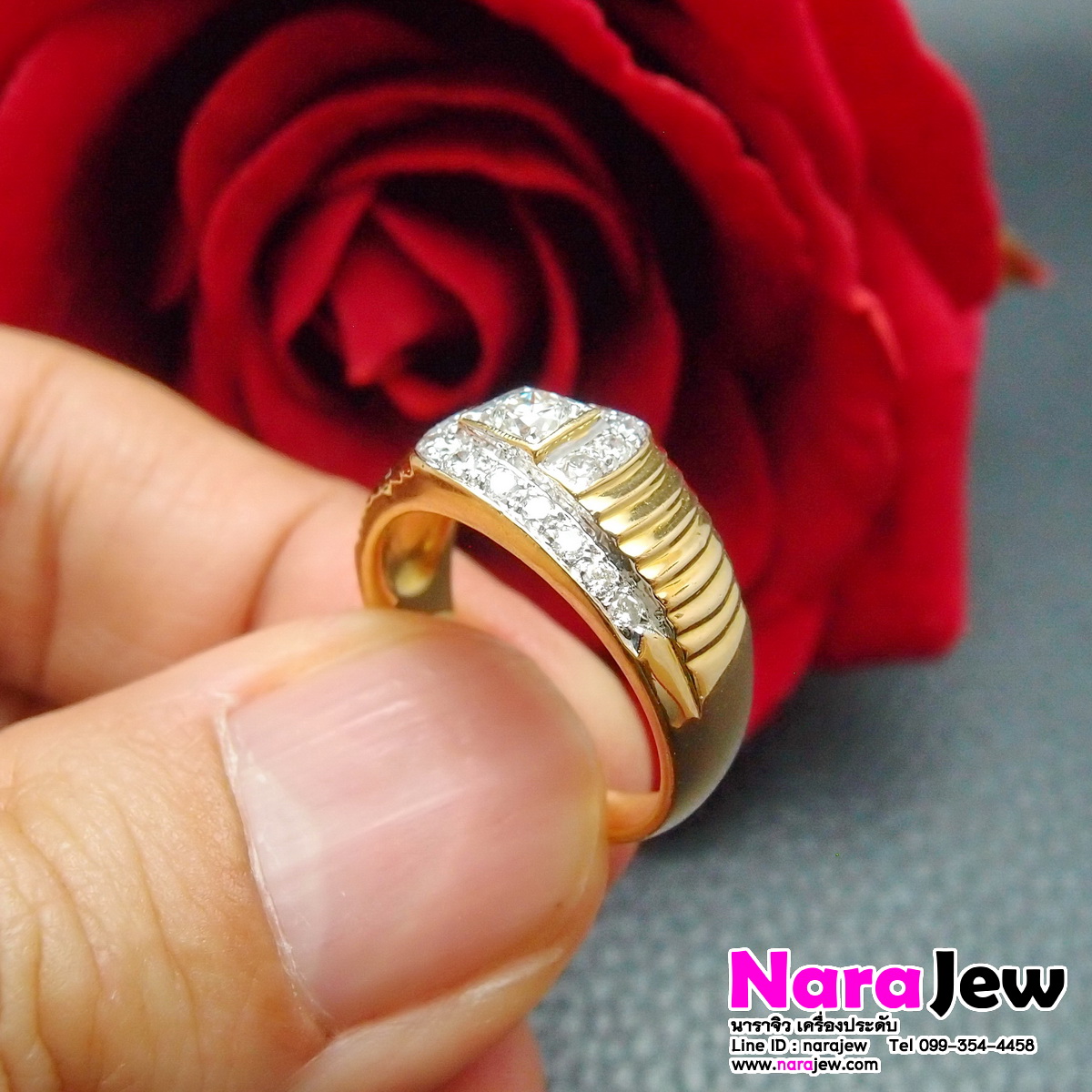 แหวนเพชรชาย เพชรแท้เม็ดกลาง 16 ตัง ล้อมเพชรแท้ 26 ตัง