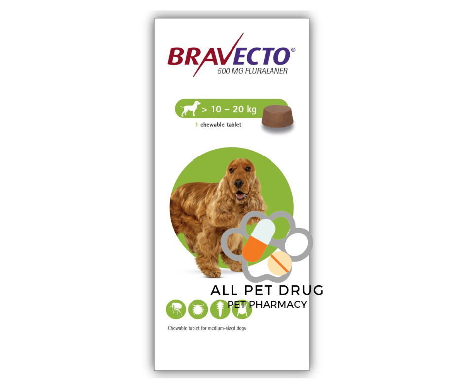 BRAVECTO 10 - 20 KG.(1กล่อง/1เม็ด)ยากินกำจัดเห็บหมัด สำหรับสุนัข