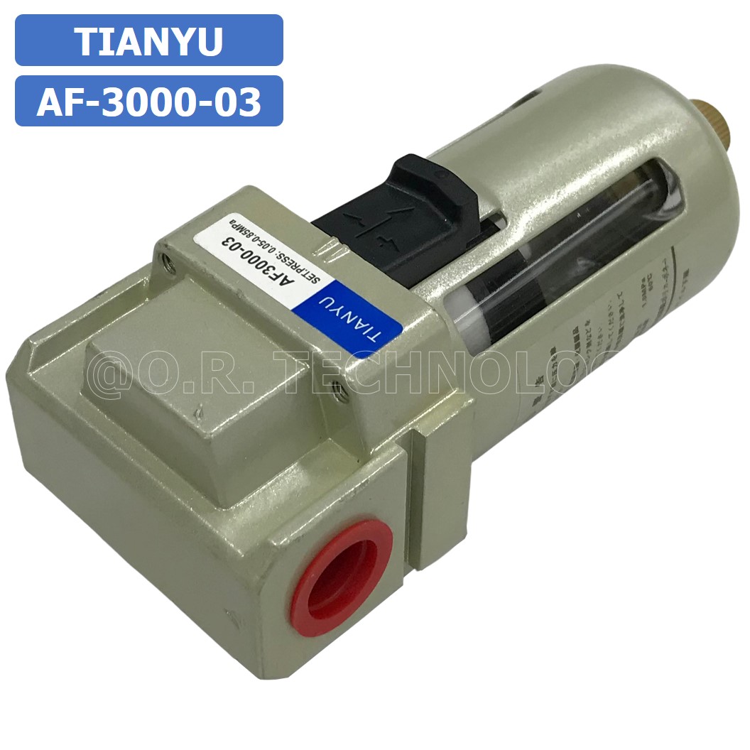 AF3000-03 ตัวกรองลม ชุดกรองลมดักน้ำ Manual Drain อุปกรณ์ปรับปรุงคุณภาพลม Air Filter Pneumatic TIANYU AF-3000-03