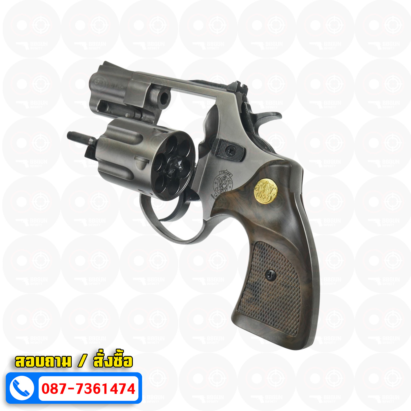 Ekol Lite แบลงค์กัน ลูกโม่ 2 นิ้ว สีฟูม กระดุมทอง (Fume) Smith & Wesson blank gun Revolver 2 inch