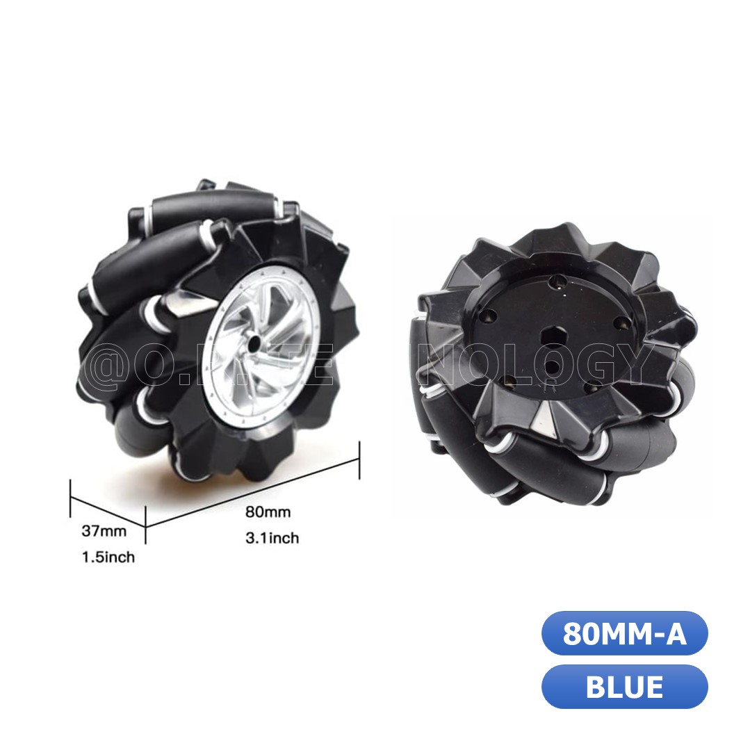 (1ชุด มี 2ล้อ-ซ้าย,ขวา) AD152 ชุดล้อ แมคคานัม ล้อหมุนรอบทิศทาง ขนาด 80MM-A สีน้ำเงิน (ไม่รวม แกนล้อ) Blue Mecanum Wheel 80MM-A (Not include couplings)