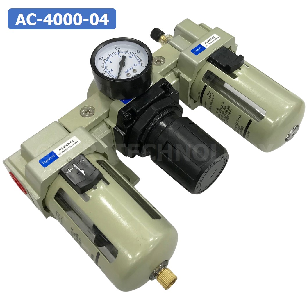 AC4000-04 ชุดกรองลม แบบ 3 ตอน Manual Drain 3 Unit FRL Combination TIANYU AC-4000-04 (Filter Regulator Lubricator)