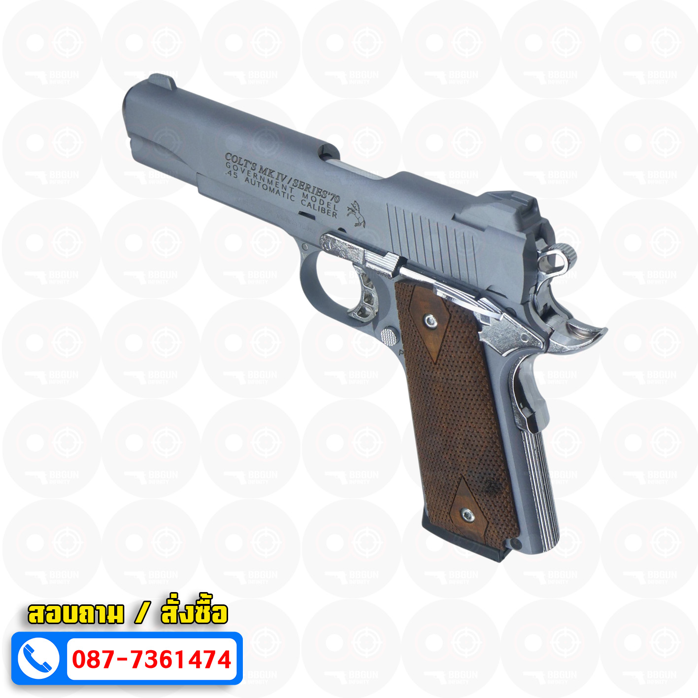 แบลงค์กัน KUZEY M1911 COLT'S MK IV SERIES'70 สีสโม๊ค 5 นิ้ว blank gun (smoke) ด้ามไม้