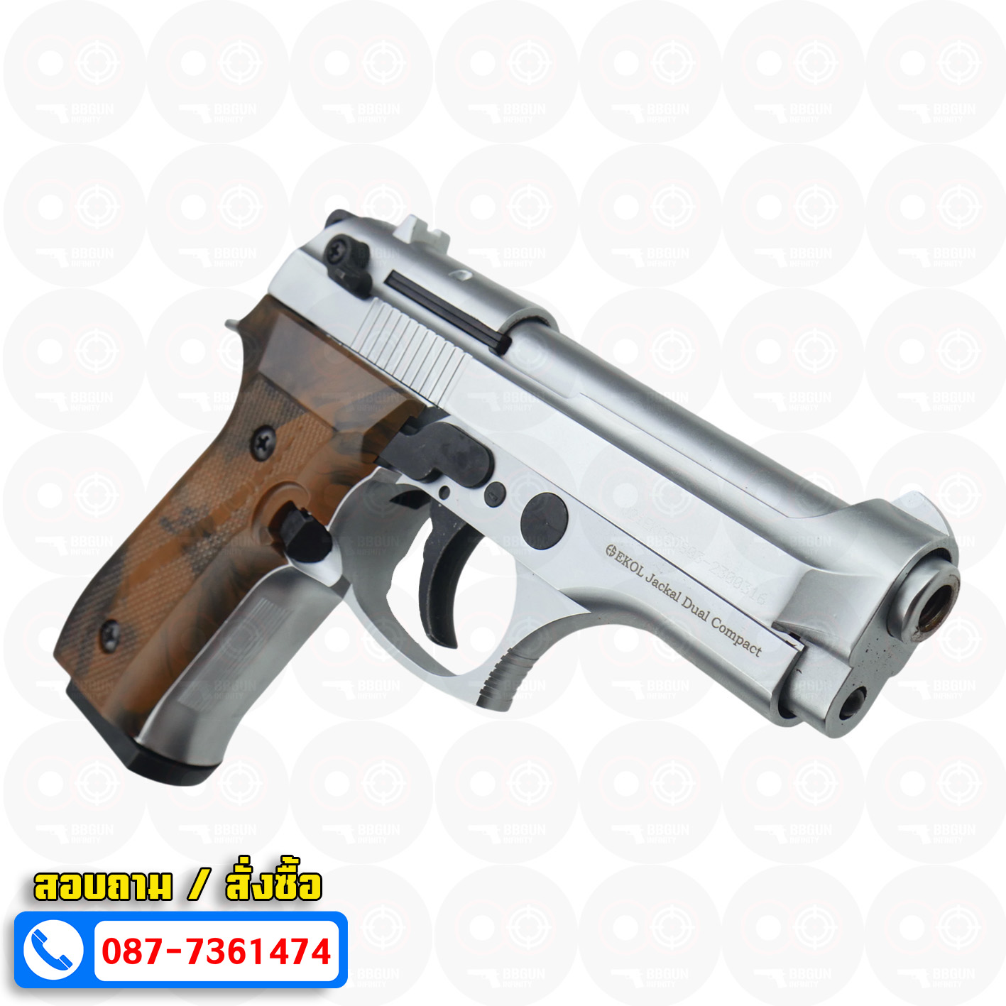 EKOL Jackal Dual Compact M92 4" (Full Auto) สีเงินด้าน แบลงค์กันบาเร็ตต้า 9 mm.P.A.K. (ฟูลออโต้) (แถมกล่องใส่ปืน แม็กกาซีน 2 อัน) blank gun