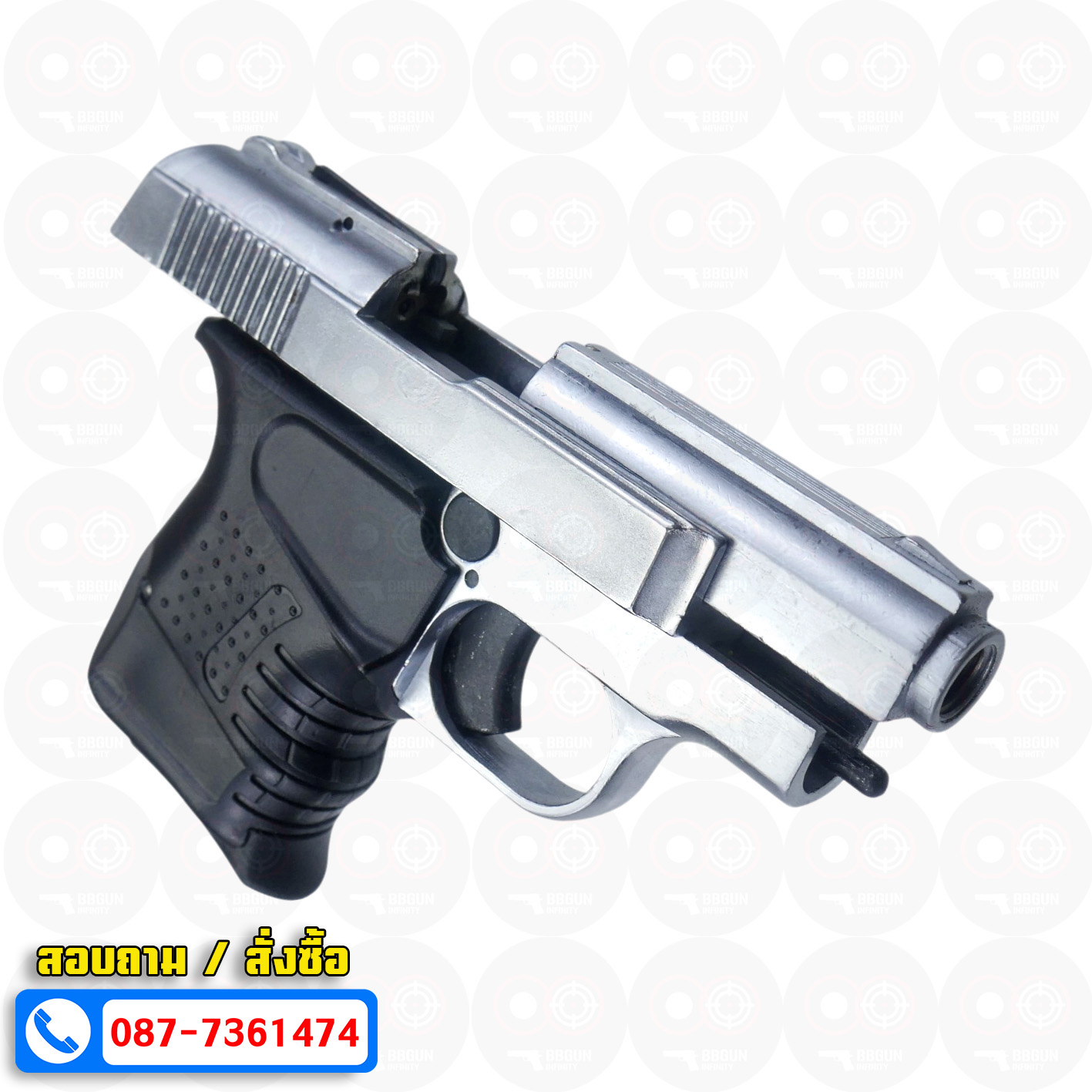 แบลงค์กัน BLOW MINI 9 สีเงินด้าน MATTE CHROME Blank Gun ( 2 แม็กกาซีน + กล่องปืน )