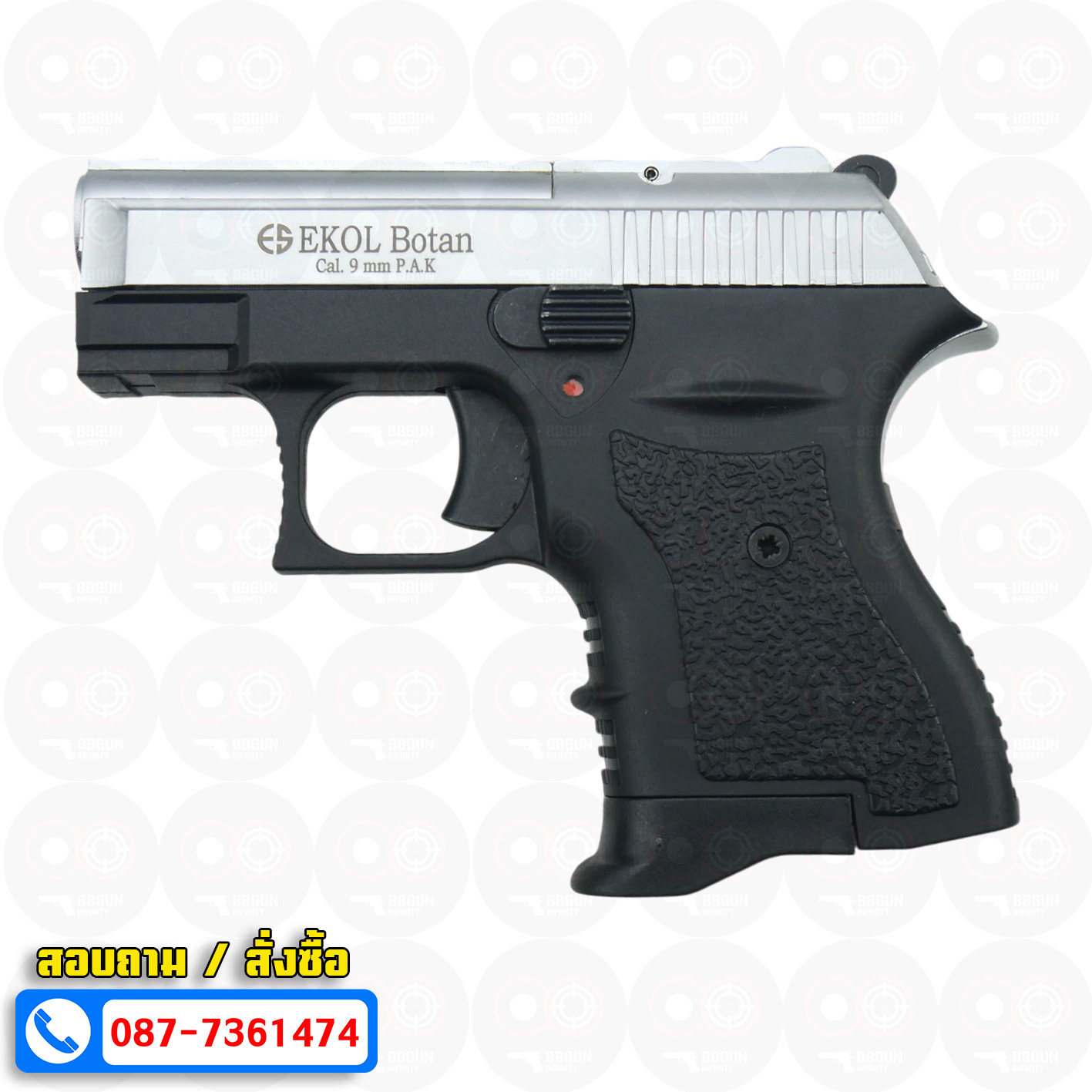 แบลงค์กัน EKOL BOTAN White สีเงินด้าน 9 mm P.A.K. Blank gun (แถมกล่องใส่ปืน)