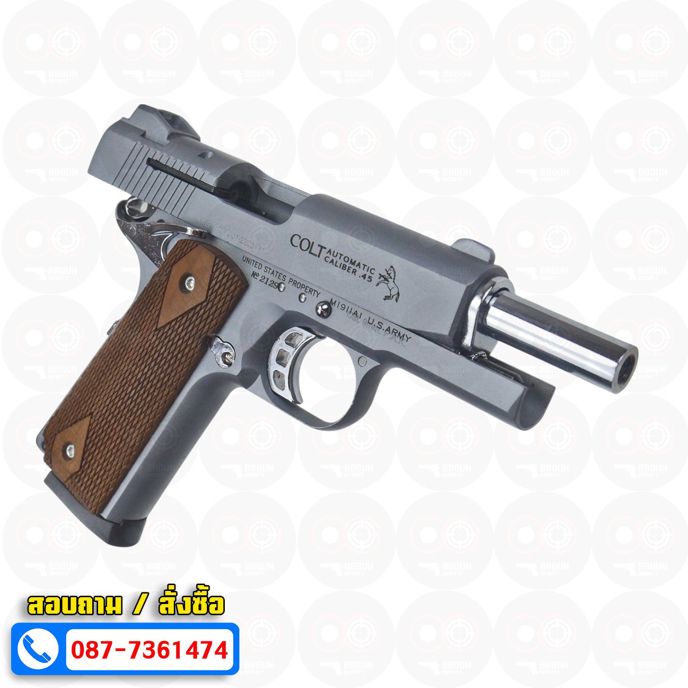 แบลงค์กัน KUZEY M1911 COLT MK IV SERIES 80 สีสโมค 4 นิ้ว ด้ามไม้ Blank Gun