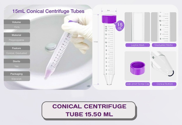 Centrifuge tube plastic แบบก้นแหลม ขนาด 15 ML