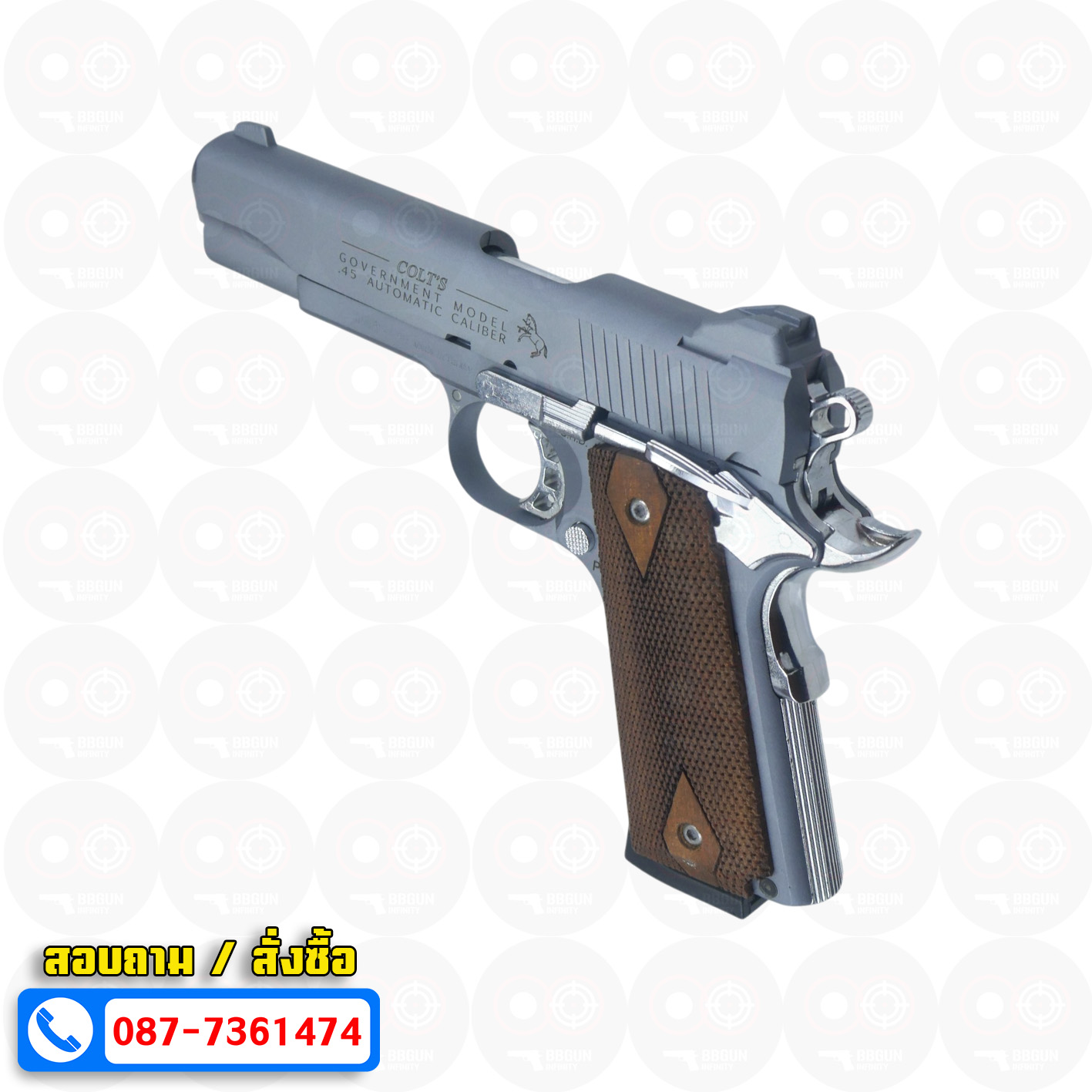 แบลงค์กัน KUZEY M1911 COLT GOVERMENT 100 Year Smoke 5 นิ้ว สีสโมค blank gun ด้ามไม้
