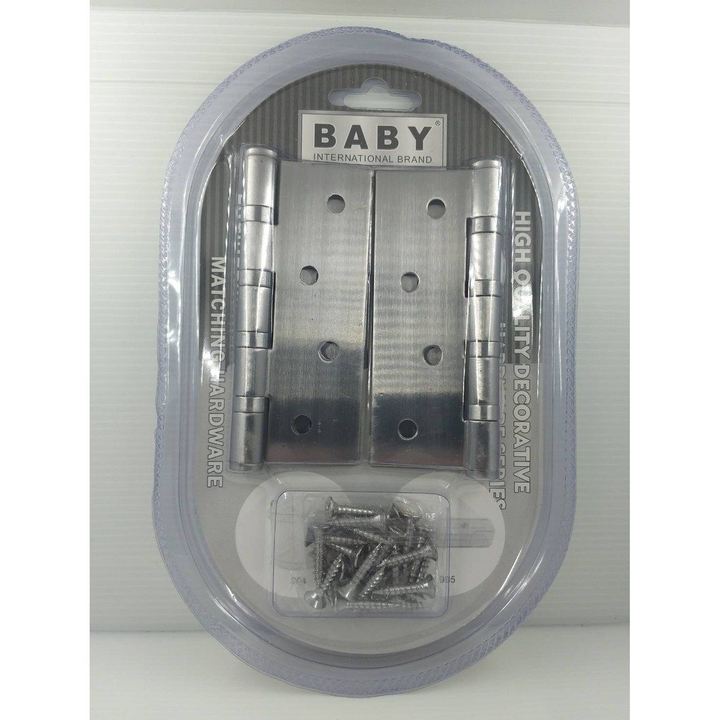 บานพับสแตนเลส 4 นิ้ว (1 แผง 3 ตัว) (ราคารวมแวท) ทนทาน ไม่เป็นสนิม แหวนลูกปืน พร้อมน็อต ทนทาน นุ่มนวล