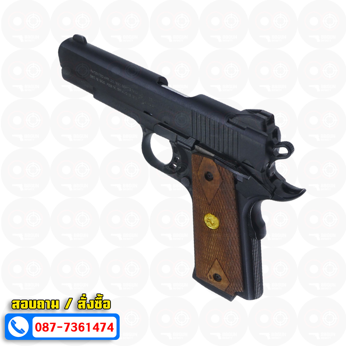 แบลงค์กัน KUZEY M1911Colt's 100 Years สีดำ 5 นิ้ว ด้ามไม้ (แถมกล่องใส่ปืน) blank gun