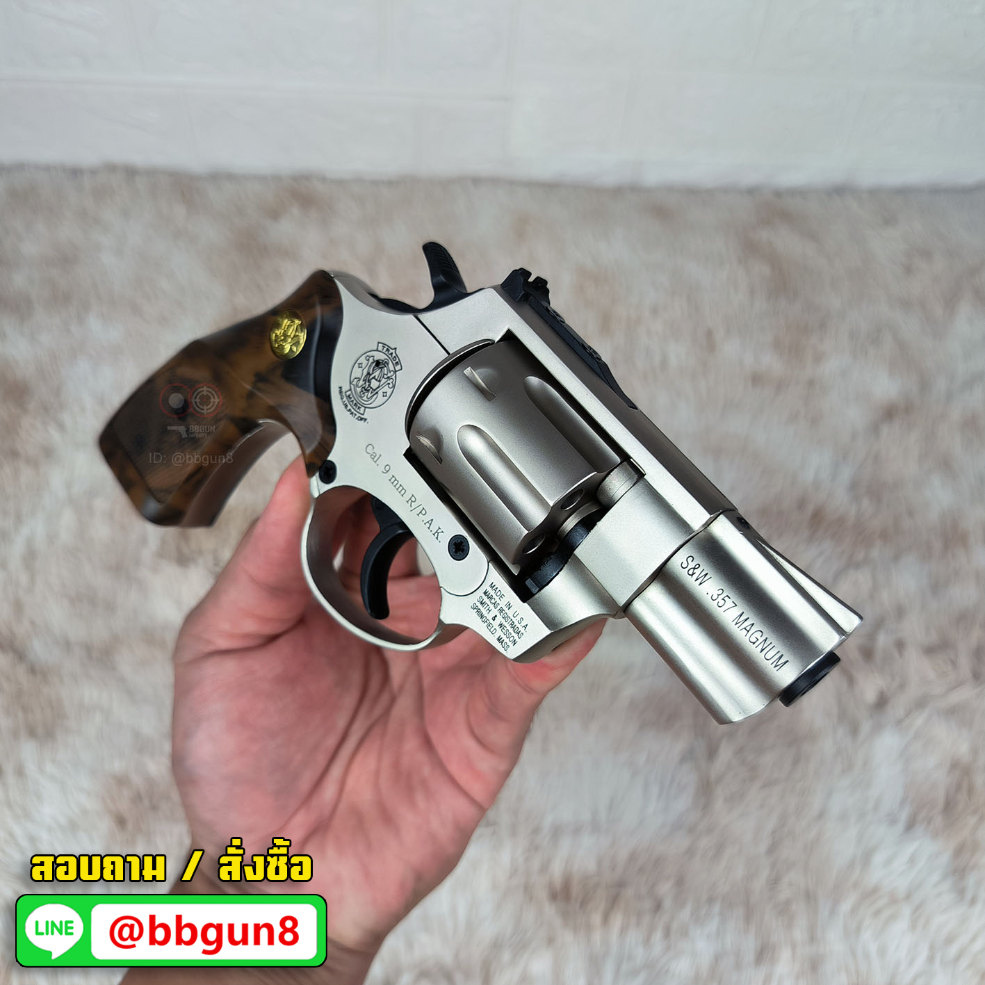 ปืนแบลงค์กัน ลูกโม่ 2" สีซาติน (Satin) Smith & Wesson ยี่ห้อ Ekol Lite blank gun (แถมกล่องใส่ปืน)
