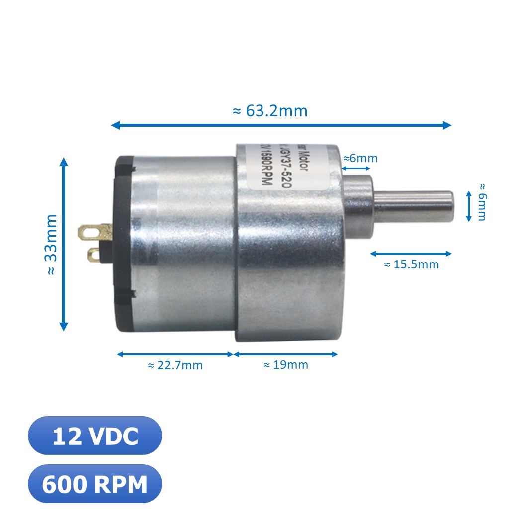 (1ชิ้น) JB024 มอเตอร์ มอเตอร์เกียร์ มอเตอร์อเนกประสงค์ ทอร์กสูง JGB37-520 JGB-520 Motor gear DC12V ความเร็วรอบ 600RPM/MIN (แกนขนาด 6mm, Shaft D)