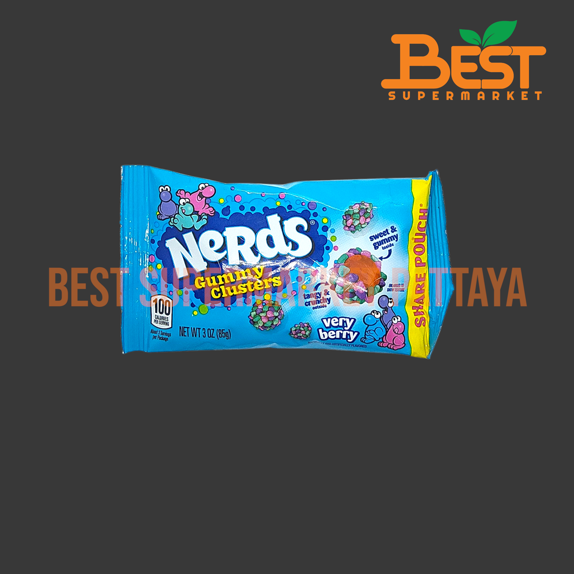 เนิร์ดส์ ลูกอมเคี้ยวหนึบเคลือบน้ำตาลกลิ่นเบอร์รี่ 85 กรัม. Nerds Candy Gummy Cluster Very Berry. 85 g.