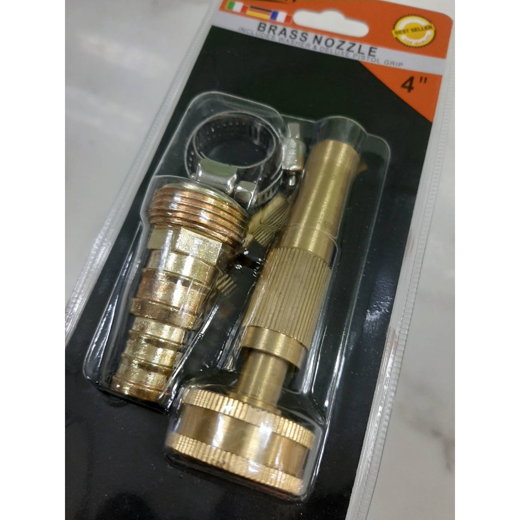 หัวฉีดน้ำทองเหลือง Lamy 4" พร้อมเหล็กรัดสายยาง (1 ชุด) ทองเหลืองแท้