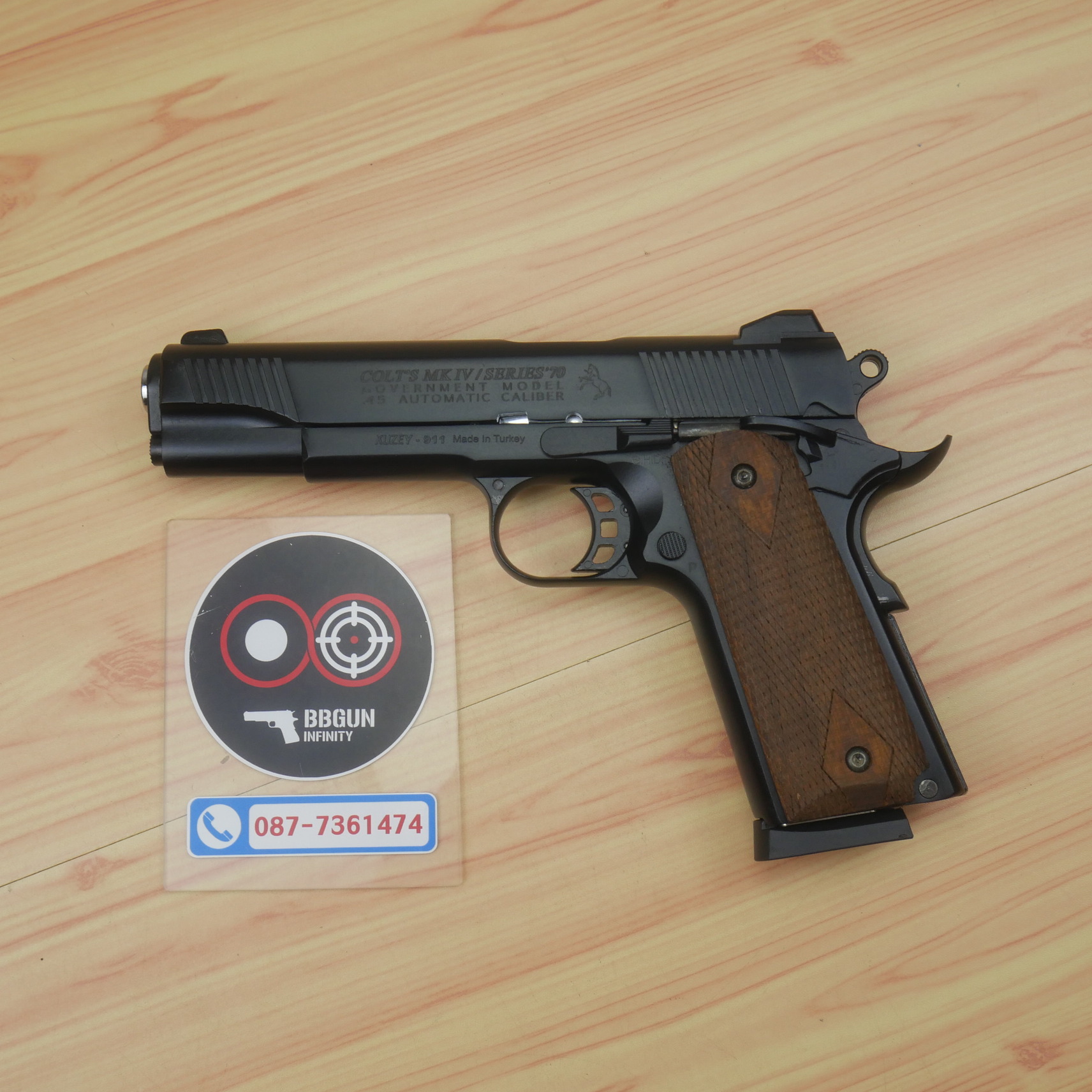 แบลงค์กัน KUZEY M1911 COLT'S MK IV SERIES'70 สีดำ ลำกล้อง 5 นิ้ว ด้ามไม้ blank gun