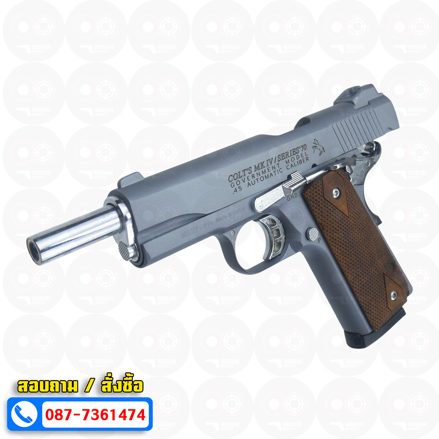 แบลงค์กัน KUZEY M1911 COLT'S MK IV SERIES'70 สีสโม๊ค 5 นิ้ว blank gun (smoke) ด้ามไม้