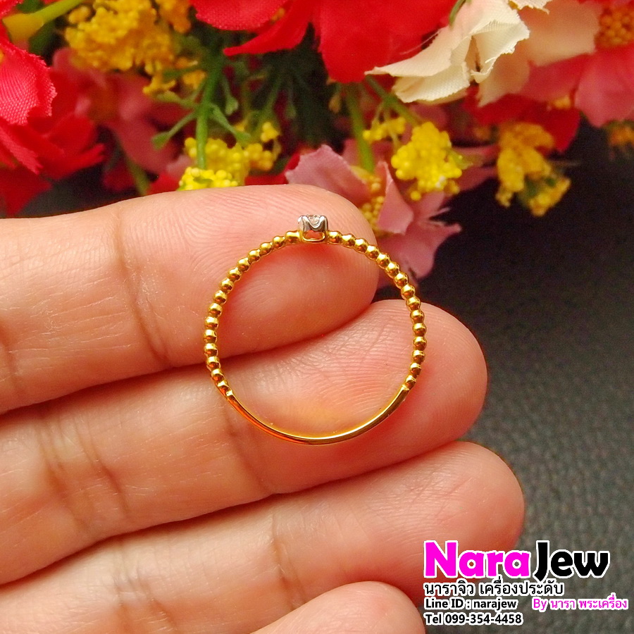 แหวนเพชร เม็ดเดี่ยว บ่าข้างลายตีเกลียว นน.เพชร 4 ตัง