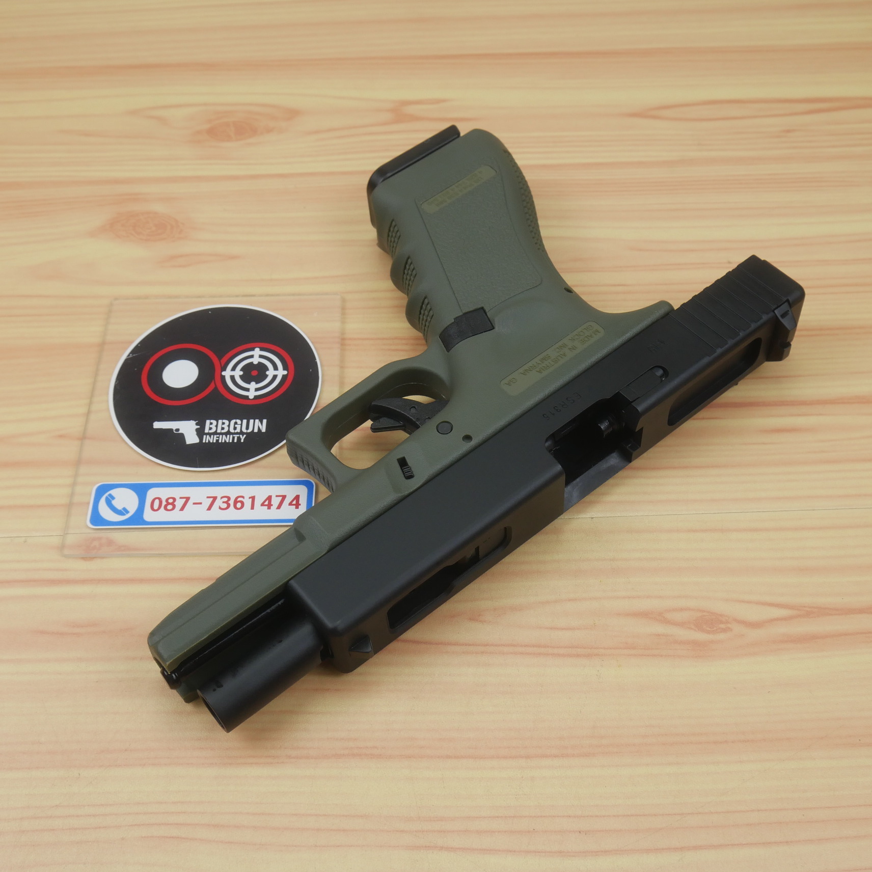 บีบีกันอัดแก๊ส Army Armament R18A Glock 18C Gen3 สีดำ เขียว (OD) BB GUN