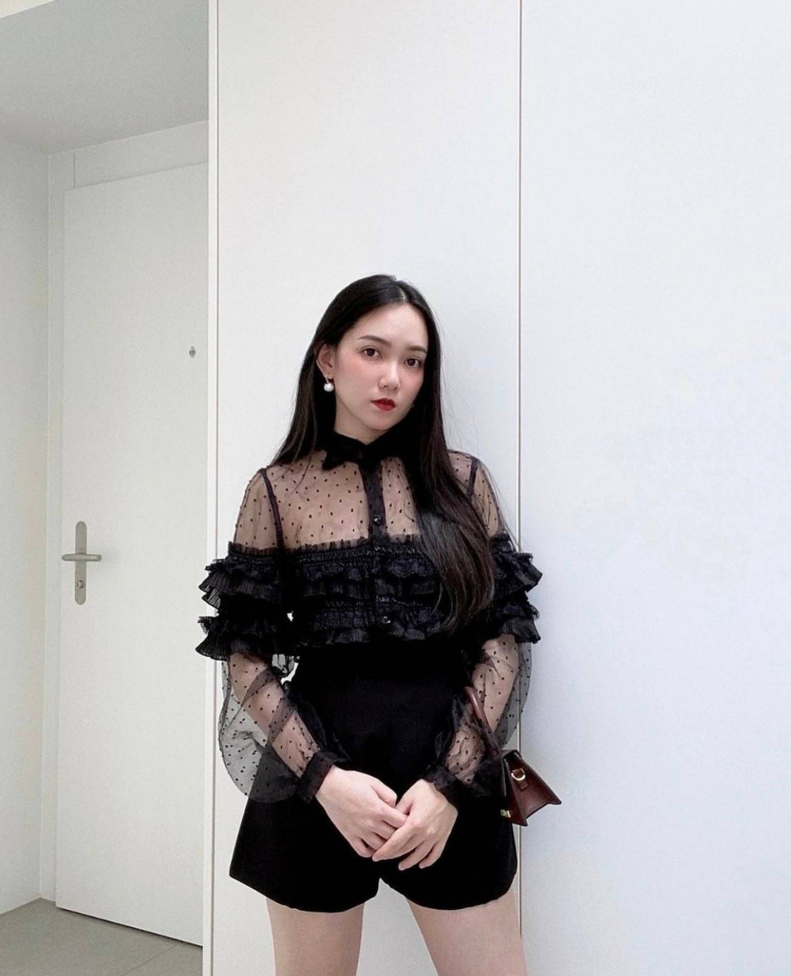 Set เสื้อแขนยาวสีดำผ้าออแกนซ่า