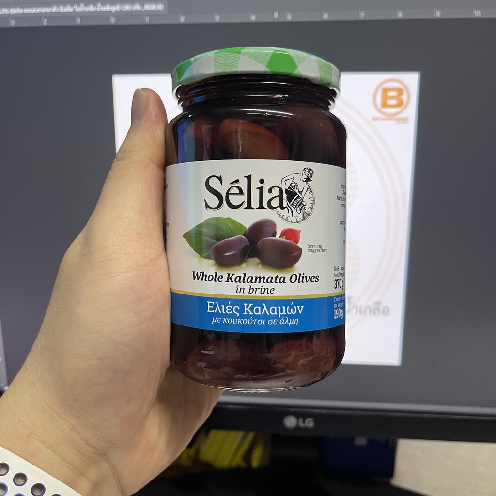 Selia มะกอกคาลามาต้า มีเมล็ด ในน้ำเกลือ น้ำหนักสุทธิ 370 กรัม Selia Whole Kalamata Olives in Brine 370 g.