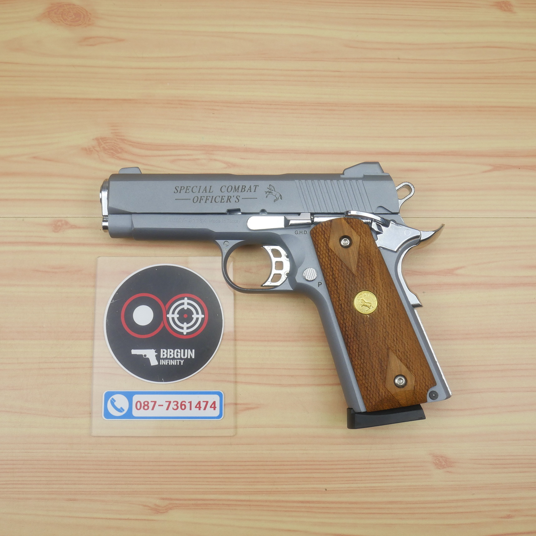 แบลงค์กัน KUZEY M1911 Special Combat สีสโมค ลำกล้อง 4 นิ้ว blank gun ด้ามไม้