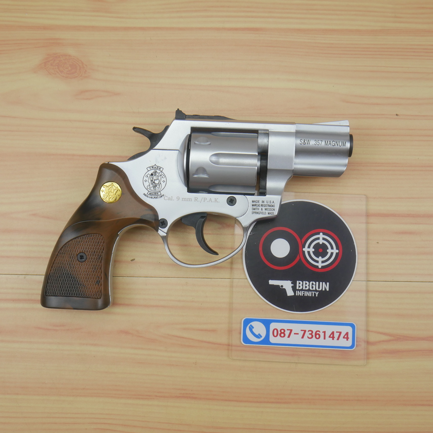 Ekol Lite แบลงค์กัน ลูกโม่ 2 นิ้ว สีเงินด้าน (White) Smith & Wesson blank gun Revolver 2 inch กระดุมทอง