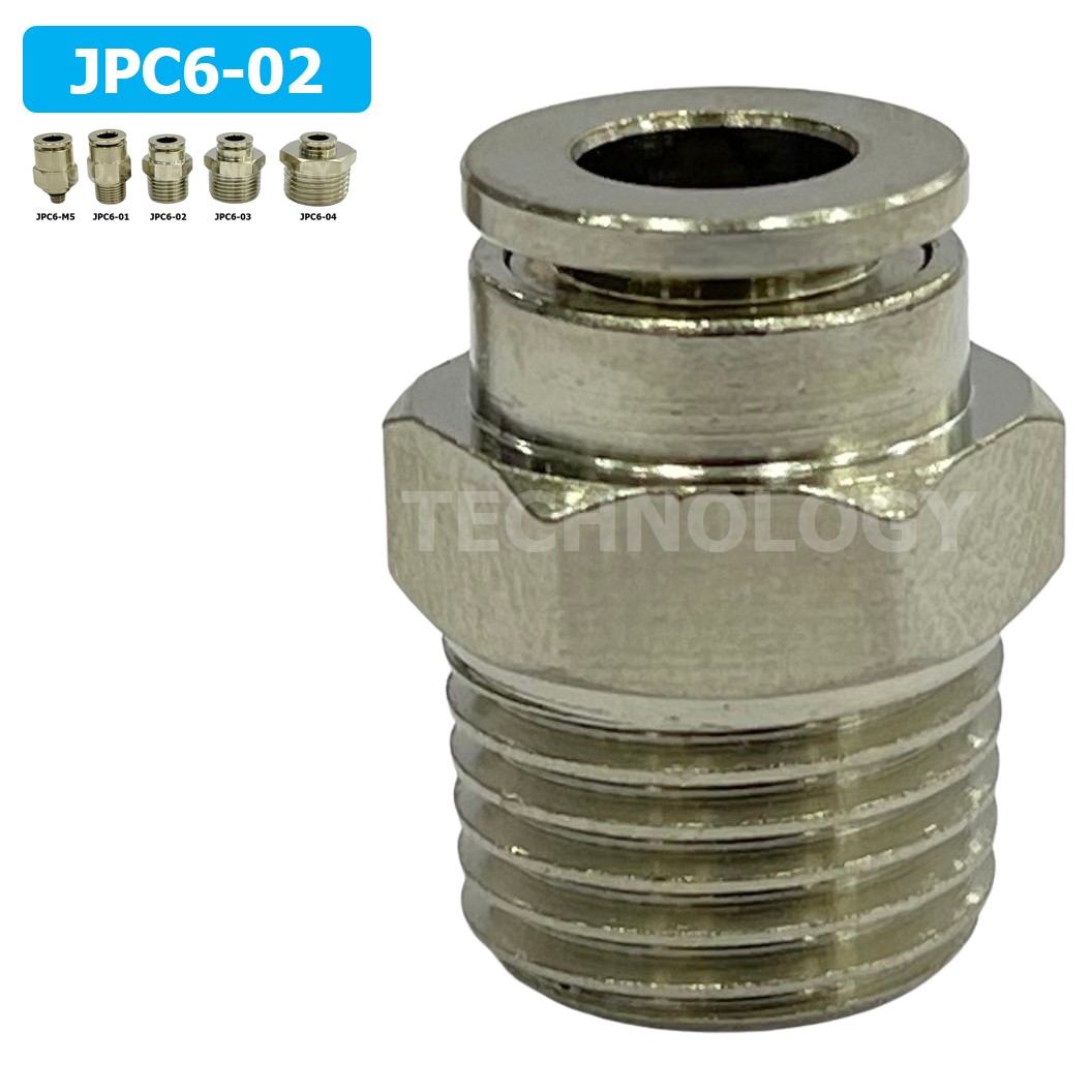 (1ชิ้น) JPC6-02 ข้อต่อลมสแตนเลสเกลียวนอก ข้อต่อลมเกลียวนอก ข้อต่อลม สแตนเลส STAINLESS Male Thread Straight Quick Connector Fitting