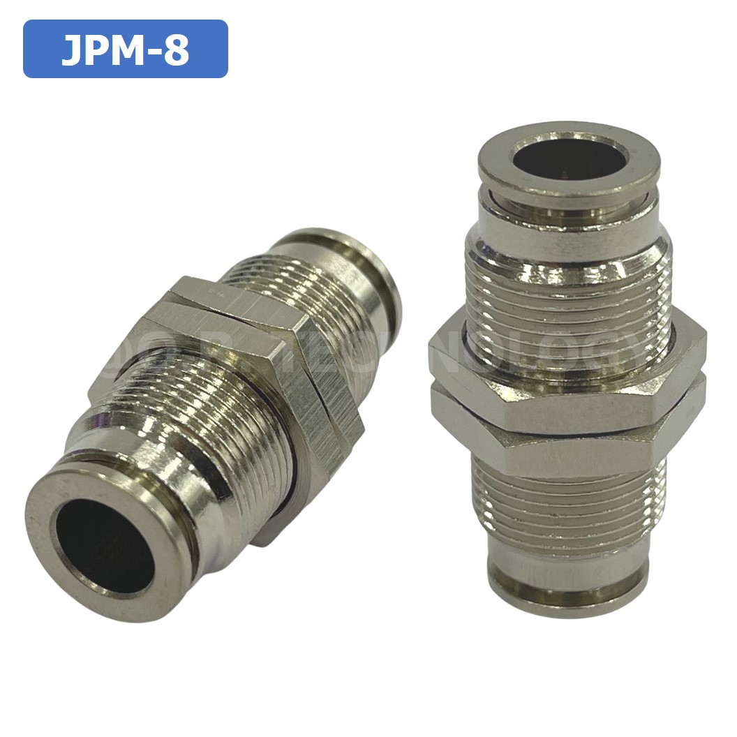 (1ชิ้น) JPM-8 ข้อต่อลม สแตนเลส 2ทาง เกลียวนอก STAINLESS 2 Way Bulkhead Union JPM Pneumatic Air Connector Fitting ข้อต่อลมสแตนเลส สำหรับ สายลม 8x5mm