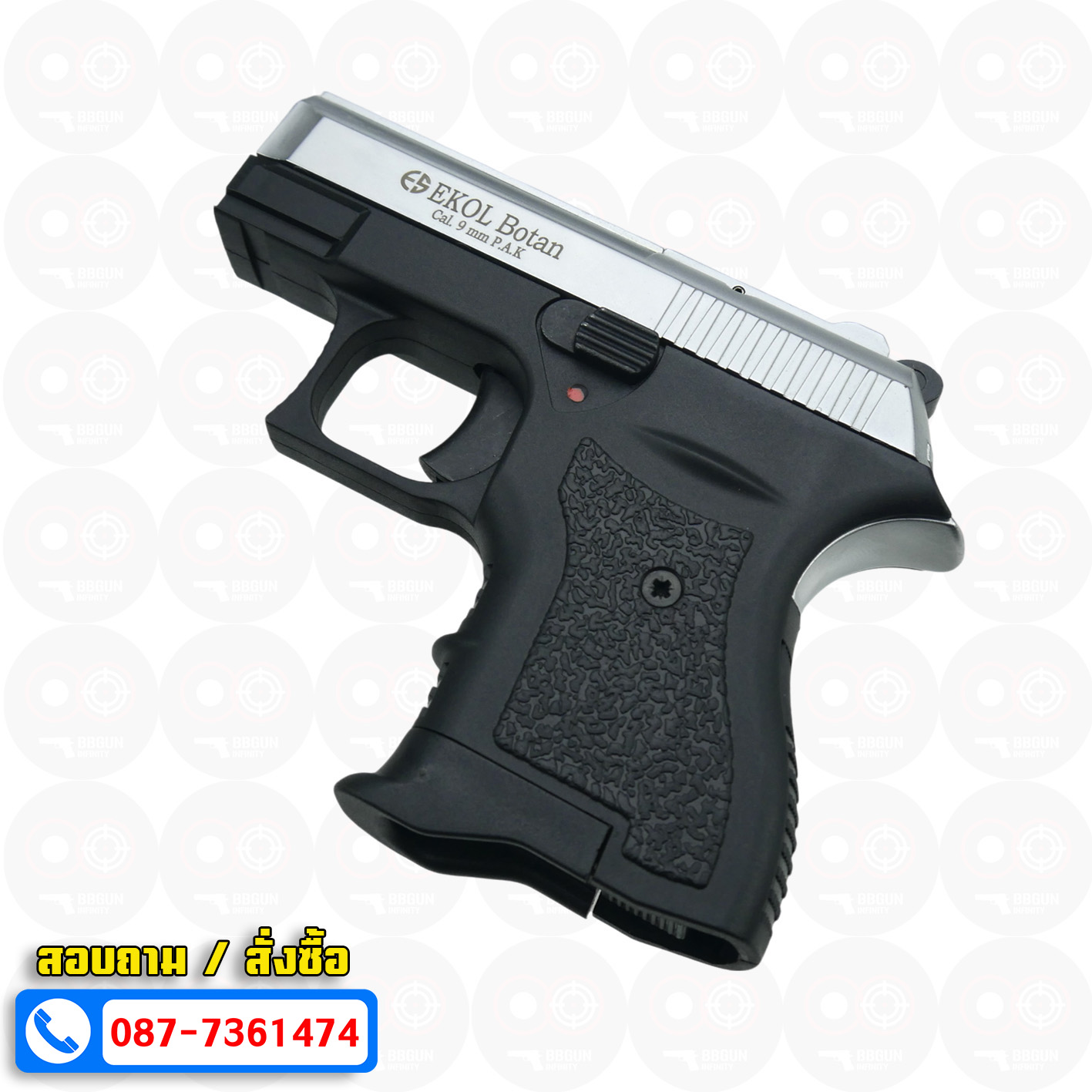 แบลงค์กัน EKOL BOTAN White สีเงินด้าน 9 mm P.A.K. Blank gun (แถมกล่องใส่ปืน)