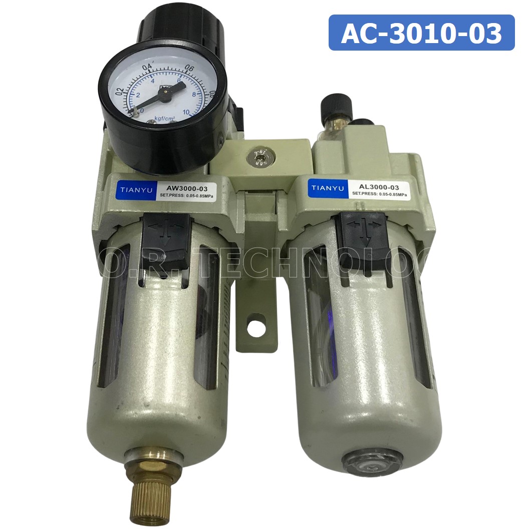 AC3010-03 ชุดกรองลมแบบ 2 ตอน Manual Drain FRL 2 Unit Combination Air Filter, Regulator & Lubricator TIANYU AC-3010-03