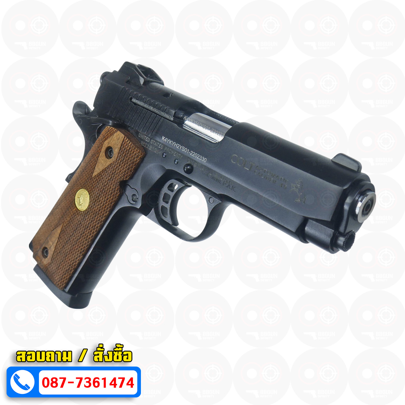 แบลงค์กัน KUZEY M1911 COLT'S DEFENDER SERIES 90 สีดำ 4 นิ้ว ด้ามไม้ Blank Gun