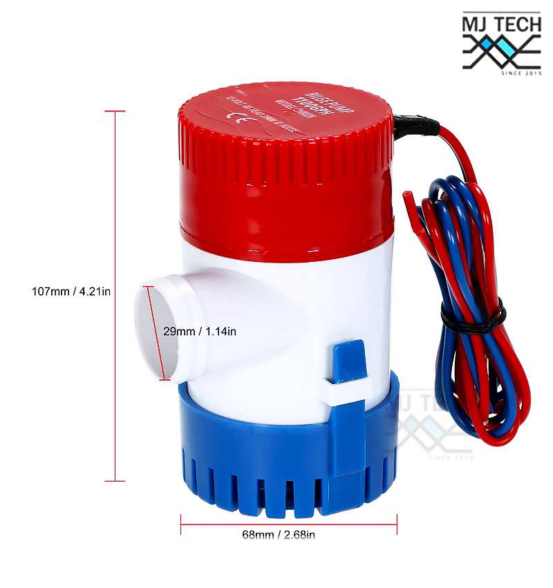 BILGE PUMP ปั๊มน้ำโซล่าเซลส์ ปั้มน้ำ บ่อปลา / น้ำพุ / ปลูกผัก / น้ำตก / ปั้มน้ำเรือ DC 12V 1100GPH