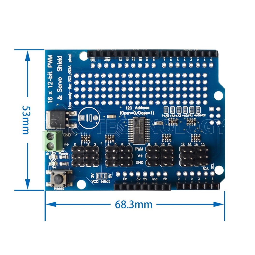 (1ชิ้น) AA174 โมดูลขับ Servo 16 ช่อง 12 bit แบบ PWM Servo ติดต่อแบบอินเตอร์เฟส I2C ใช้ IC Driver เบอร์ PCA9685 ในการควบคุม Servo Driver Module Shield 16 Channel 12-bit PWM I2C interface PCA9685
