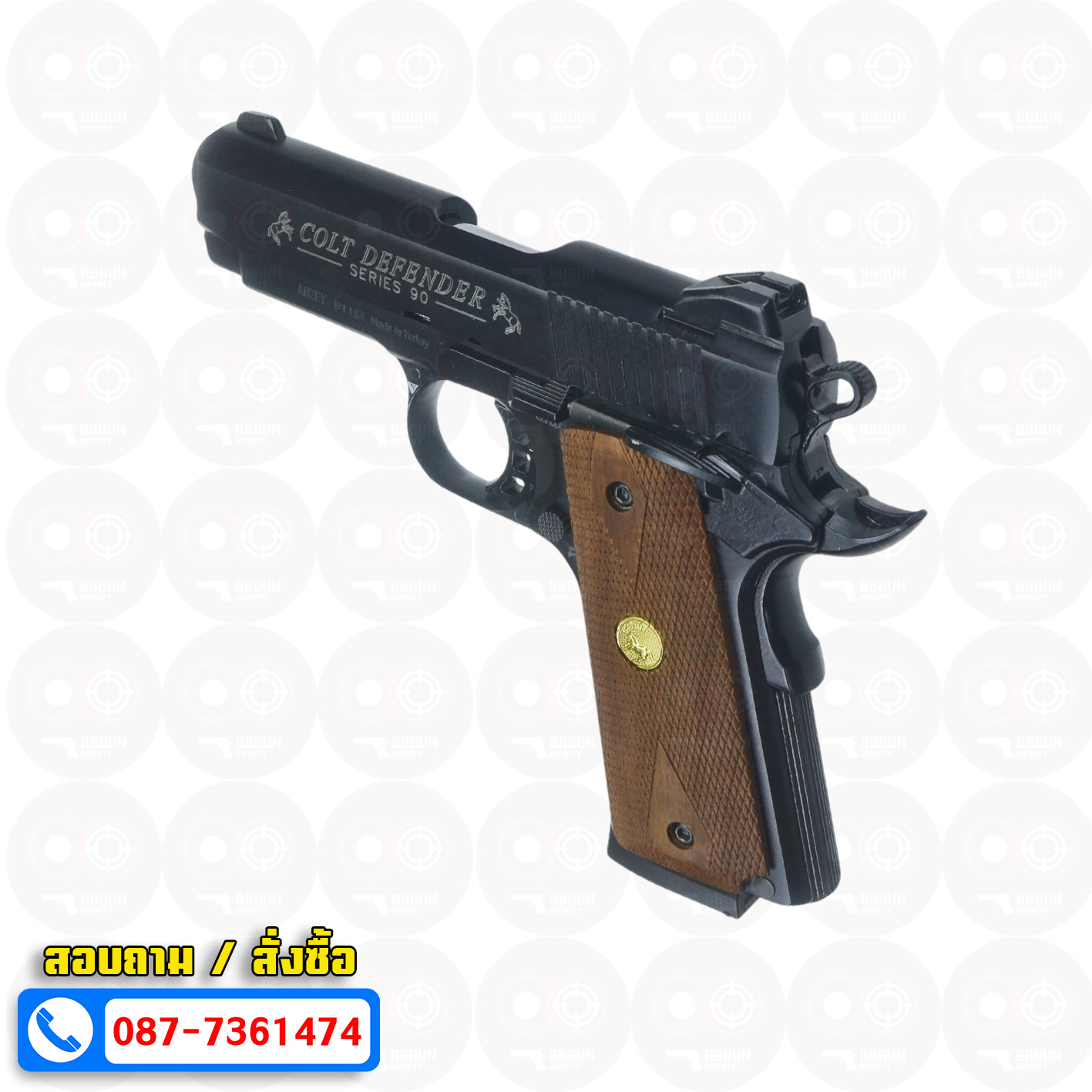 แบลงค์กัน KUZEY M1911 COLT'S DEFENDER SERIES 90 สีดำ 4 นิ้ว ด้ามไม้ Blank Gun