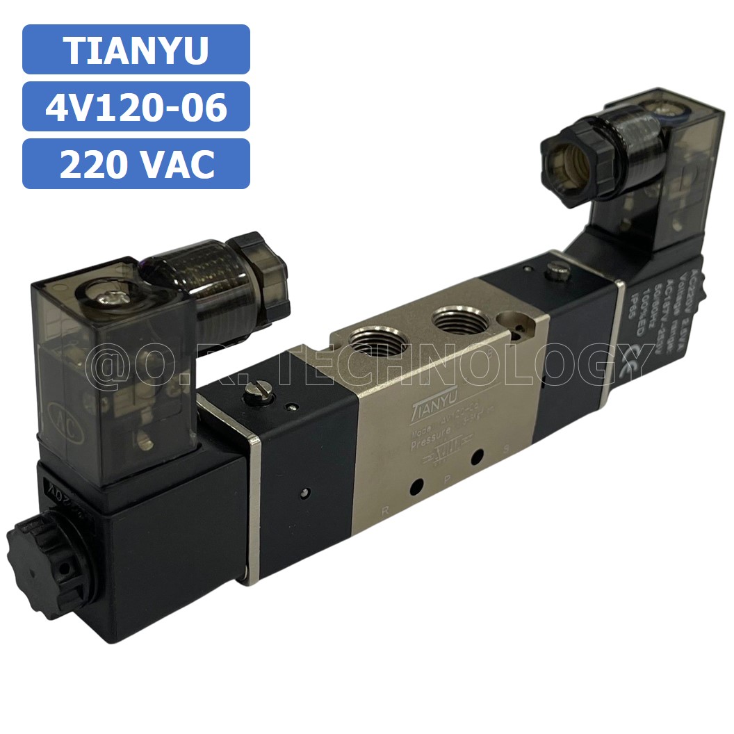 (1ชิ้น) 4V120-06 220VAC โซลินอยด์วาล์ว คอยล์ 2 ข้าง Double coil Solenoid Valve Pneumatic TIANYU