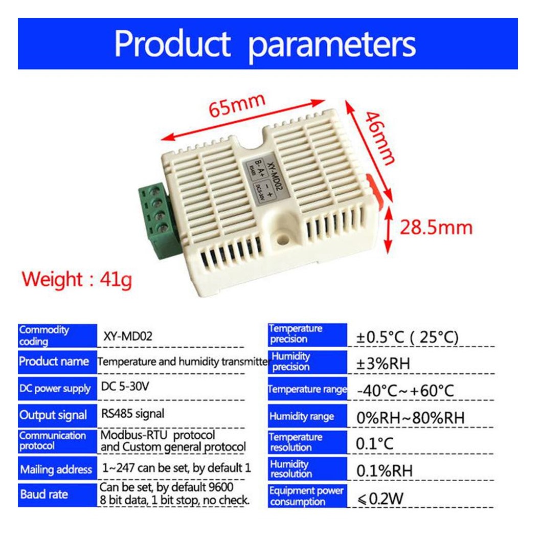 AH230 XY-MD02 เซนเซอร์วัดอุณหภูมิและความชื้น SHT20 Temperature and Humidity Transmitter Detection Sensor Module RS485