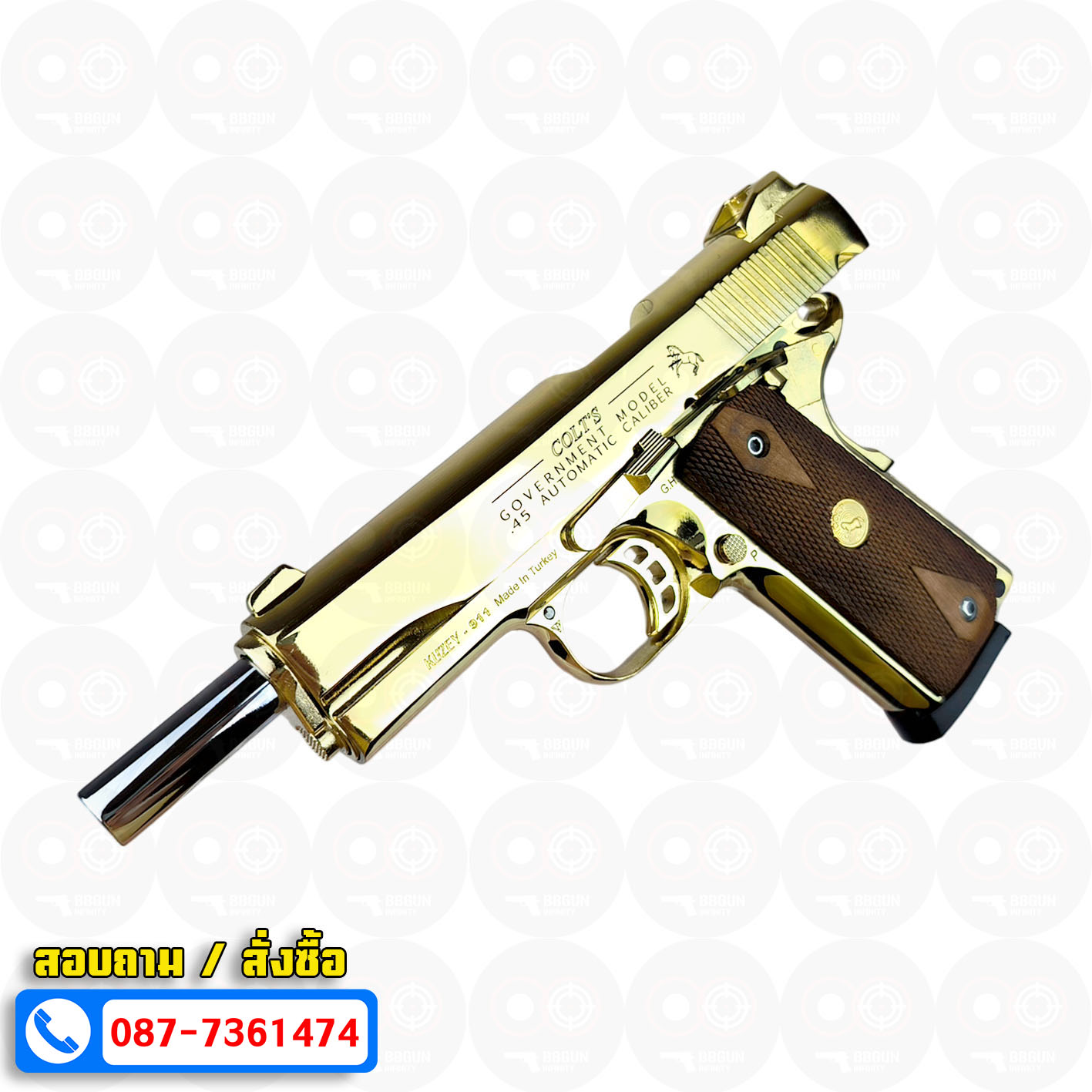 แบลงค์กัน KUZEY M1911 5 นิ้ว COLT GOVERMENT 100 Year สีทอง blank gun ด้ามไม้