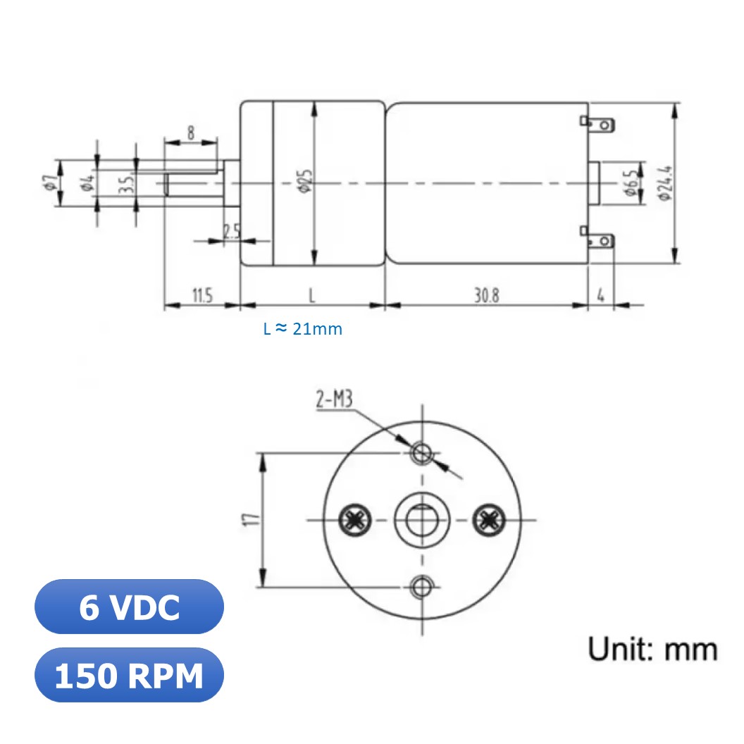 (1ชิ้น) JB348 มอเตอร์ มอเตอร์เกียร์ มอเตอร์อเนกประสงค์ 25GA-370 6VDC 150RPM DC Gear Motor (Shaft D, 4mm)